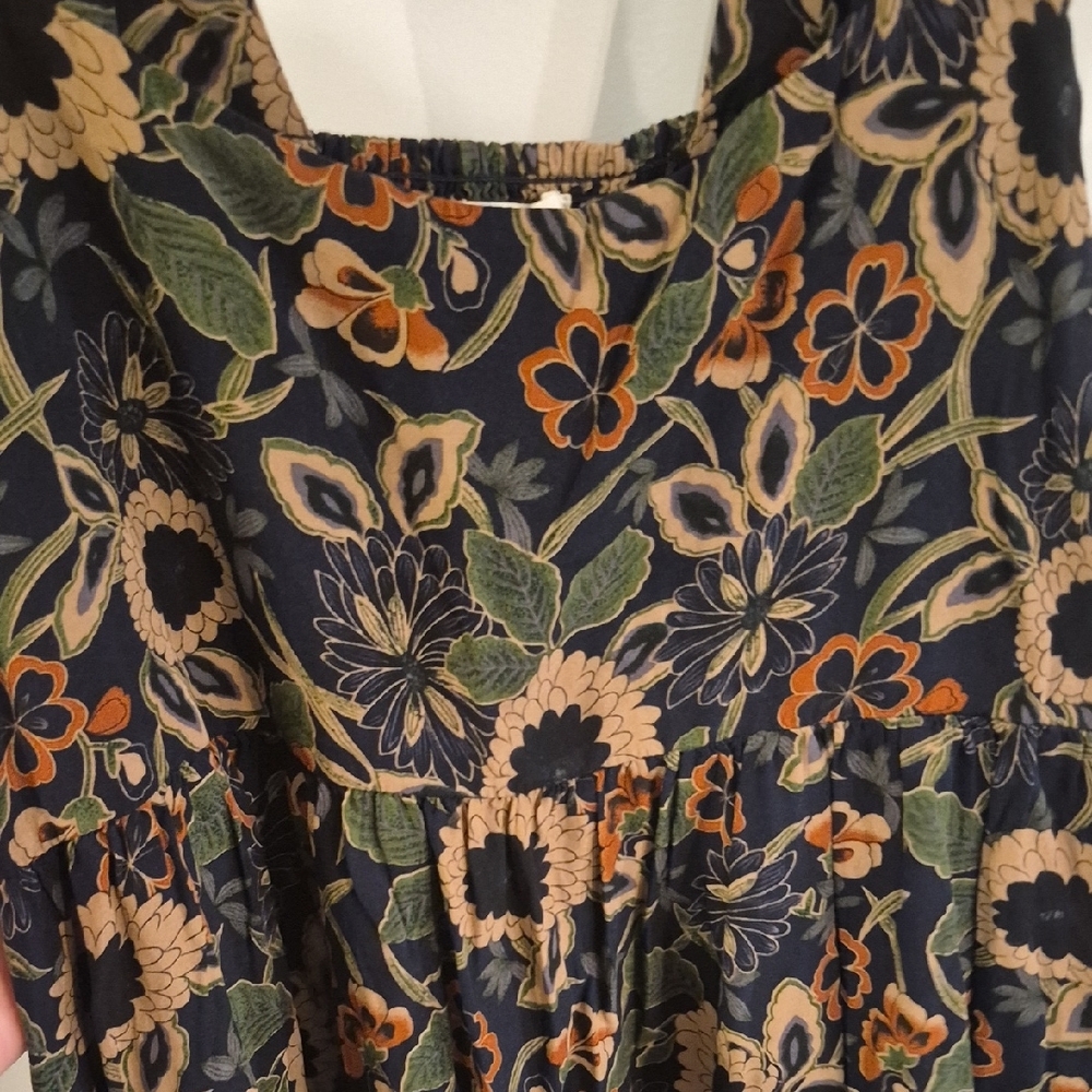 NATURAL LIFE Navy Floral Print Dress with Green & Tan Accents - Picture 7 of 8
